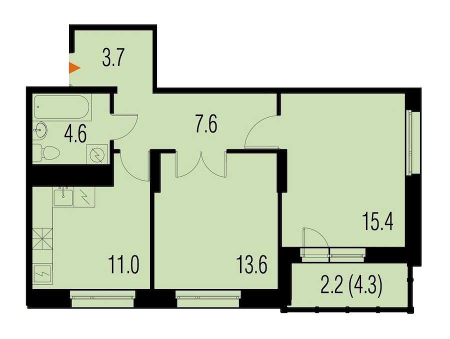 Двухкомнатная квартира в : площадь 58.2 м2 , этаж: 21 – купить в Санкт-Петербурге
